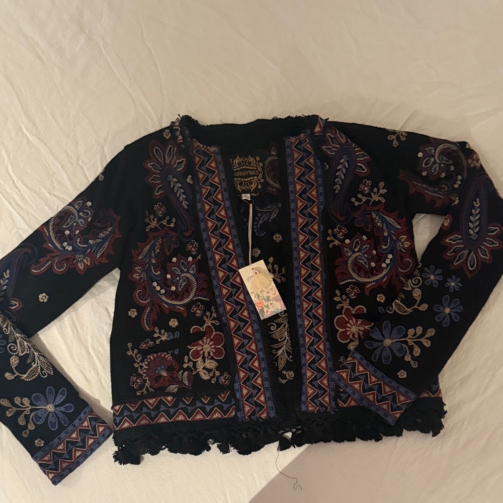 Johnny Was Black Jacket with Colorful Embroidery